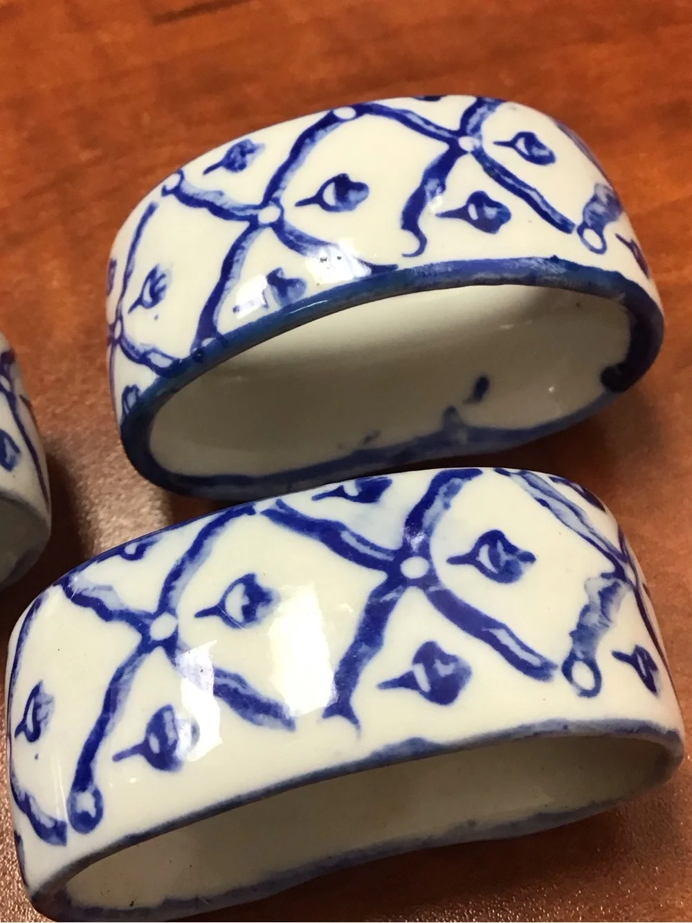 Vintage Pier One Ceramic Blue & White Batik Floral Napkin Holders (4)